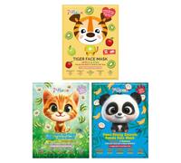 7th Heaven Kids Animal Face Mask Set, 3 Tiger, Kitten and Panda Sheet Masks | Biodegradable printed designs pamper sensitive skin, a playful choice for sleepovers, party bags and cheerful self-care.