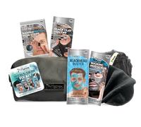 7th Heaven Men's Skin Fix Kit Gift Set with 3 Face Masks and 1 Set of Nose Pore Strips - Includes Black Wash Bag, Exfoliating Body Puff and Black Face Cloth