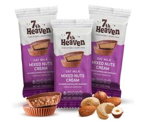 7th Heaven Oat Milk Chocolate Mixed Nuts Cream Cups 42g Pack of 3 - Delicious Almond Cashew Hazelnut Filling Vegan Chocolate - Dairy-Free Plant-Based Treat, Smooth Crunchy Texture
