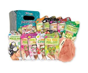 7th Heaven Pamper Hamper Gift Set - Includes a Variety of Peel-Off and Mud Face Masks, Coconut Hair Rescue Masque, Soft Blush Exfoliating Body Puff an