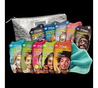 7th Heaven Pamper & Party Face Mask Gift Set - Pack of 10 Cream & Peel-Off Masks plus makeup bag - With Vitamin E, Hyaluronic Acid, Niacinamide & Vitamin C - Suitable for All Skin Types Gift Set