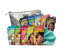 7th Heaven Pamper & Party Skincare Set (10 Face Masks, Silver Make Up Bag, Face Cloth). Cream & Peel Off Masks (Contents May Vary) Pamper Gifts for