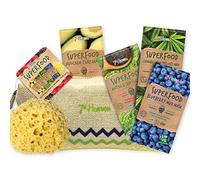 7th Heaven Superfood Skincare Gift Set - Contains 4 Cleansing and Revitalising Face Masks, Linen Cosmetic Bag and Body Sponge