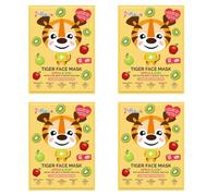 7th Heaven Tiger Kids Face Mask Gift Set, 4 Apple and Kiwi Sheet Masks | Fruity blends hydrate sensitive complexions, while biodegradable fabrics offer fun, refreshing, cruelty-free pampering.