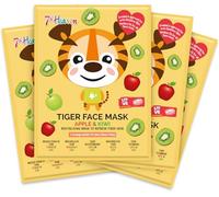 7th Heaven Tiger Mask Gift Set, 4 Kids Sheet Masks, Hydrating, Soothing & Moisturising for Sensitive Skin, Apple & Kiwi Blend, Age 8+, Cruelty Free Skincare Treat for Parties & Sleepovers Fun