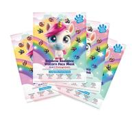 7th Heaven Unicorn Sheet Face Mask Gift Set, 4 Printed Masks for Sleepovers | Acai and pomegranate soothe sensitive skin with biodegradable designs, a playful kids' party favour for at-home pampering.