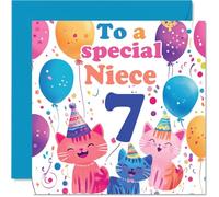 7th Niece Birthday Card - Cute Cats Special Niece - Happy 7th Birthday Card from Auntie Uncle, 145mm Age 7 Greeting Cards