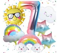 7th Rainbow Birthday Decorations, 7th Birthday Foil Balloons Set with Sun Rainbow Gradient Stars and 40 Inch Number 7 Balloon for Girls 7 Yeary Old Party Decorations
