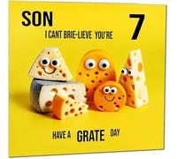 7th Son Birthday Card for Son - Cheese Pun Funny Son's Birthday Card for 7 Year old Kids seven, seventh