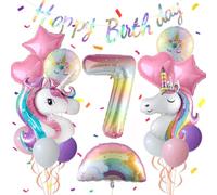 7th Unicorn Birthday Party Decorations for 7 Years Old Girl Purple Pink Unicorn Party Theme Balloon Set, Large Rainbow Unicorn Helium Balloons with Heart and Star Baby Shower Kids Supplies Age 7