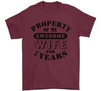 7th Wedding Anniversary 7 Year Funny Wife Mens T-Shirt 100% Cotton Maroon M