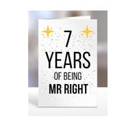 7th Wedding Anniversary Card, of being Mr Right, Gifts for Husband, Boyfriend, Fiance, Couple, Ideas, Men, Him, Male, Presents for Christmas, 7 years, A5-176b_7