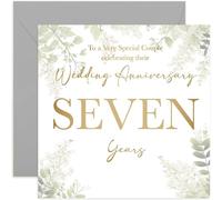 7th Wedding Anniversary Card - Seven Year Anniversaries - Gift for Special Couple Celebrating - Seventh Wedding Anniversary - Eucalyptus Botanical Design