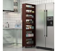 7Tier Slim Rolling Storage CartFreestanding Narrow Kitchen Shelf with Wheels & Handle Wood Spice Rack for Bathroom Laundry & Small Spaces Next to Fridge