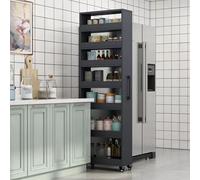 7Tier Slim Rolling Storage CartNarrow Kitchen Shelf with Handle & Wheels Freestanding Wood Spice Rack for Bathroom Laundry and Small Spaces Ideal for Organizing