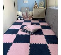 7UIYgtyO LNNNW Plush interlocking carpet Mat 30 Foam Interlocking Floor Mats, Interlocking Square Rugs, Plush Foam Carpet Blocks, Square Puzzle Interlocking Mats(Navy Blue+Pink)