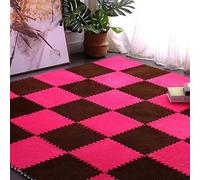 7UIYgtyO LNNNW Plush interlocking carpet Mat 50pcs Soft Fluffy Square Foam Interlocking Rug, Home Decor Plush Puzzle Floor Mats, Easy To Piece Together(Rose+dark Curry)