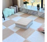 7UIYgtyO LNNNW Plush interlocking carpet Mat BESSX Foam Floor Mat, 6 Piece Plush Interlocking Carpet Pads, For Living Room, Bedroom, Home(Apricot+white)
