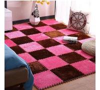 7UIYgtyO LNNNW Plush interlocking carpet Mat Interlocking Plush Square Floor Mat, 30PCS, Plush Jigsaw Foam Carpet, Non-Slip Carpet, Sports Floor Mats(Dark Coffee+Rose Red)