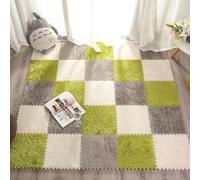 7UIYgtyO LNNNW Plush interlocking carpet Mat Interlocking Rugs, Soft Squares, Foam Plush Patchwork Rugs, Non-slip Washable, Climbing Mats(White+gray+green,12pcs)