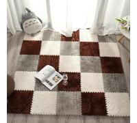 7UIYgtyO LNNNW Plush interlocking carpet Mat Interlocking Rugs, Soft Squares, Foam Plush Patchwork Rugs, Non-slip Washable, Climbing Mats(White+gray+dark Coffee,9pcs)