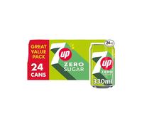 7UP Zero Lemon & Lime Cans 24 x 330ml - No Sugar, 7 Calories, Caffeine-Free Sparkling Citrus