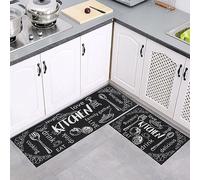7VSTOHS Kitchen Runner, 2-Piece Set, 40x60+40x120cm, Black, Modern Geometric Pattern, Waterproof, Non-Slip, Machine Washable, Kitchen, Bar, Office, Laundry Room, Entryway, Hallway, High Traffic Areas