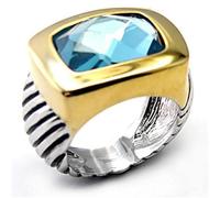7X119 - Reverse Two-Tone Brass Ring with Semi-Precious Spinel in London Blue, Metal, No Gemstone