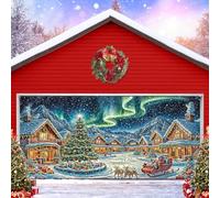 7X16ft Christmas Garage Door Decorations Winter Wonderland Snow Scene Xmas Tree Christmas Holiday New Year Xmas Eve Family Party Garage Door Decorations Cover