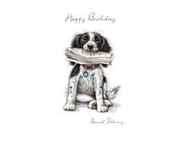 7x5" Card -Happy Birthday - Black & White Dog Image with Newspaper