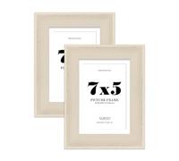 7x5" Cream Picture Frame with 6x4" Mount - Shabby Chic Photo Frame with Distressed Finish, Wall Hooks and Kickstand, 32mm Edge - 2 Pack