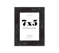 7x5" Distressed Black Picture Frame - Rustic Wood Industrial Effect Photo Frame for Wall Display, Ideal for Posters, Prints & Home Décor, Wall Hooks and Kickstand, 32mm Edge - 1 Pack