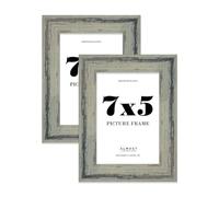 7x5" Distressed Green Picture Frame - Rustic Wood Industrial Effect Photo Frame for Wall Display, Ideal for Posters, Prints & Home Décor, Wall Hooks and Kickstand, 32mm Edge - 2 Pack