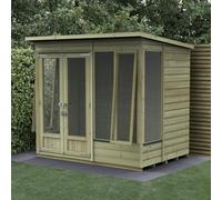 7x5 Forest Beckwood Shiplap Pent Summerhouse with Double Doors - 25yr Guarantee - 1 Front Opening and 1 Side Opening Window - Delivery Only