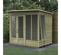 7x5 Forest Beckwood Shiplap Pent Summerhouse with Double Doors - 25yr Guarantee - 1 Side Opening Window - With Installation