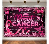 7x5 Ft Breast Cancer Awareness Backdrop Decorations Banner, Pink Ribbon Hope Survivor Party Photography Background, Large Polyester Fabric Poster for Charity Walk Events Office Wall Decor (Pink)