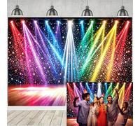 7x5 FT Colorful 80s 90s Neon Disco Stage Spotlight Fabric Backdrop, Rainbow Concert Glow Party Photo Background, DJ Dance Photography Booth Prop, Rock Music Club Decoration Banner