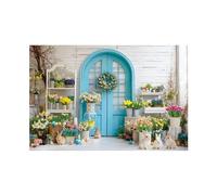 7x5 FT Easter For Photography Blue Wooden Doors Colorful Eggs Rabbit Photo Background Wall Easter Party Banner Photo (Sky Blue, 213cm x 152cm)