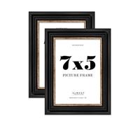 7x5 Picture Frame, Display 7x5 Pictures (17.8 x 12.7cm) - Black & Gold Vintage 42mm Edge Ideal for Home Gallery Display - 2 Pack