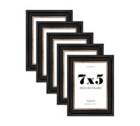 7x5 Picture Frame, Display 7x5 Pictures (17.8 x 12.7cm) - Black & Gold Vintage 42mm Edge Ideal for Home Gallery Display - 5 Pack