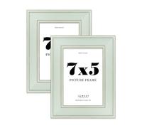 7x5 Sage Green Picture Frame - Shabby Chic Photo Frame with Distressed Finish, Gold Trim, Wall Hooks and Kickstand, 37mm Edge - 2 Pack