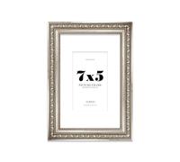 7x5 Silver Ornate Photo Frame With White Mat For 5x3 Picture, Ready to Hang, 1 Pack