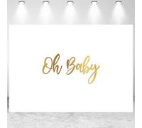 7x5ft Baby Shower Backdrop Gold Oh Baby White Minimalist Art Photo Photography Background Kids Girls Baby Shower Party Banner Decorations Supplies Portraits Photo Studio Props