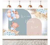 7x5FT Baby Shower Backdrop We Can Bearly Wait Lovely Bear Blue Flowers Pampas Grass Balloon Photography Background Newborn Baby Shower Birthday Party Cake Table Decorations Banner Photo Booth Props