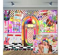7X5ft Back to 50's Backdrop Rock Roll Theme Party 1950s Soda Shop Photo Backdrop 50's 60's Sock Hop Party Background Pink Retro Diner Time Rock Roll Classic Party Decoration Banner