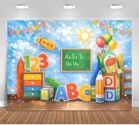 7X5FT Back to School Backdrop for Kids, ABC 123 Classroom Theme Party Decorations, Preschool Kindergarten Learning Photo Background, Colorful Cartoon School Banner for Birthday Photo Booth