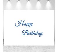 7x5ft Blue Happy Birthday Backdrop White Birthday Minimalist Art Photo Photography Background Kids Adults Birthday Party Banner Decorations Supplies Photo Studio Props