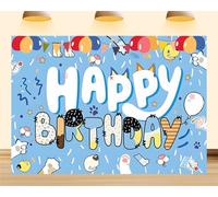 7X5ft Bluey Backdrop Party Decorations Cartoon Happy Birthday Cute Dog Balloon Blue Paw Model Photography Background for Kids Photo Booth Props