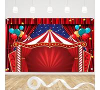 7x5FT Carnival Circus Tent Big Top Photography Backdrop Red Curtain Balloon Star Stage Background Kids Birthday Newborn Baby Shower Party Decor Banner Photo Studio Props Polyester