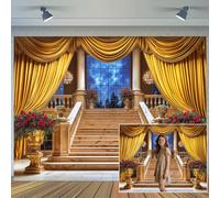 7X5ft Castle Palace Backdrop Golden Curtains Retro Medieval Royal Hall Photography Background Wedding Wedding Bridal Shower Birthday Prom Party Decoration Photo Booth Studio Wall Decor Banner